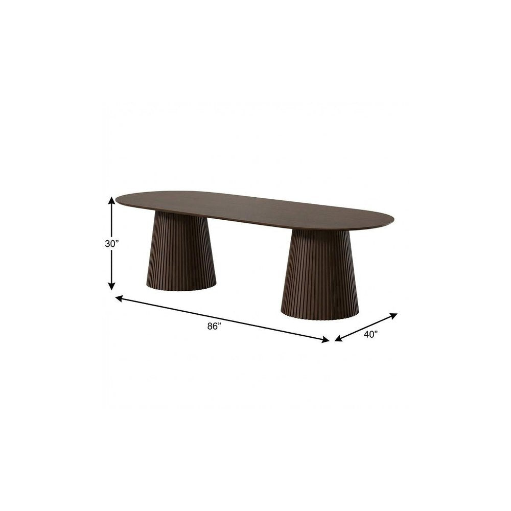 86" Black Wood Double Pedestal Base Oval Dining Table