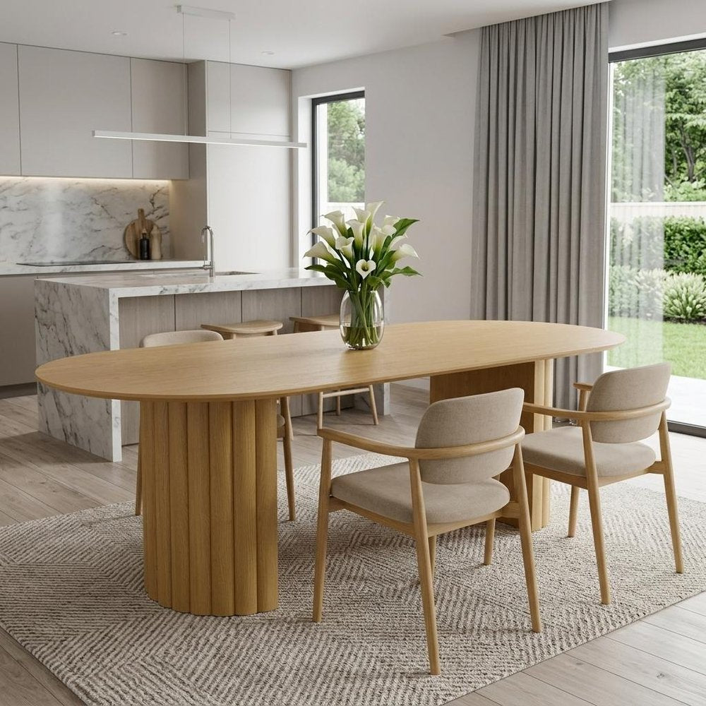 86" Natural Wood Double Pedestal Base Oval Dining Table