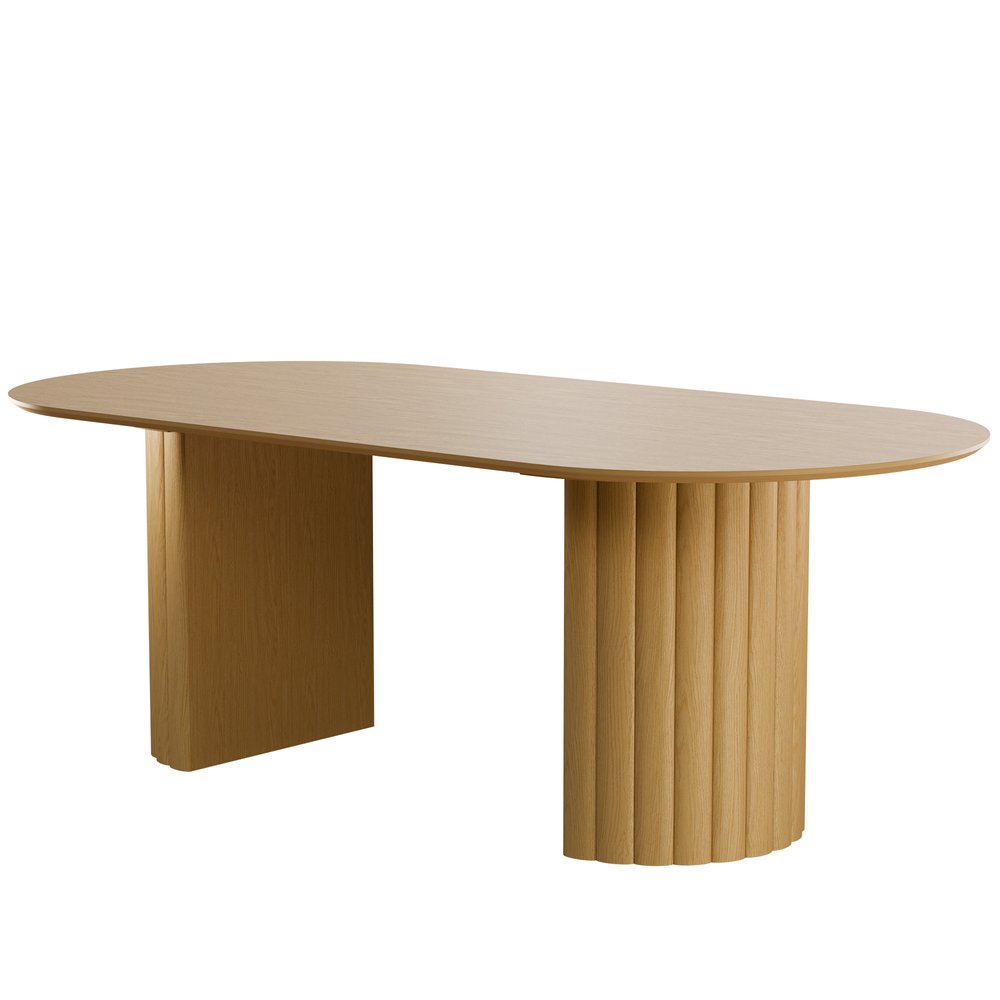 86" Natural Wood Double Pedestal Base Oval Dining Table