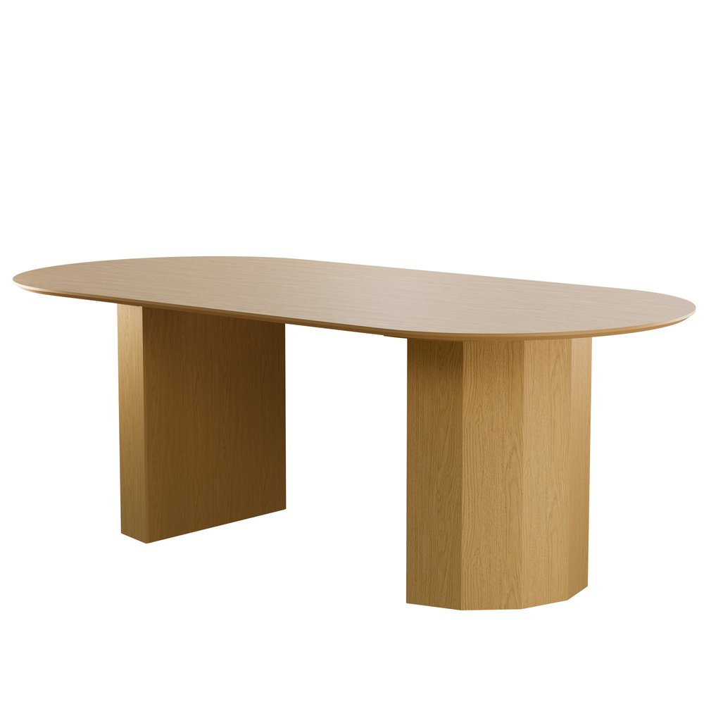 86" Natural Wood Double Pedestal Base Oval Dining Table