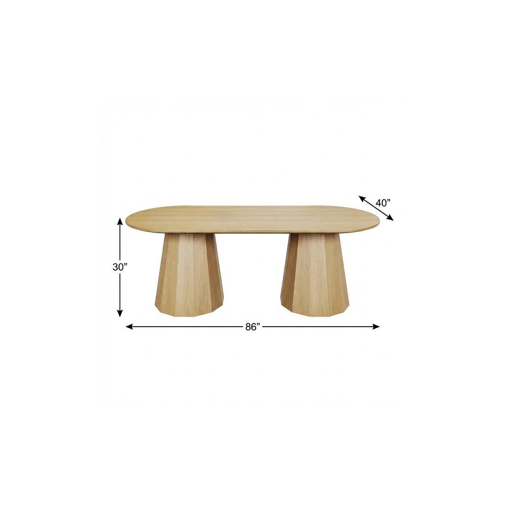 86" Natural Wood Double Pedestal Base Oval Dining Table