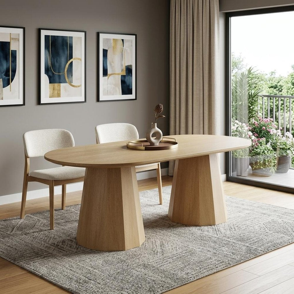 86" Natural Wood Double Pedestal Base Oval Dining Table