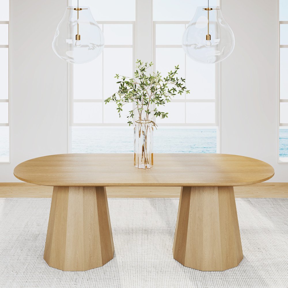86" Natural Wood Double Pedestal Base Oval Dining Table