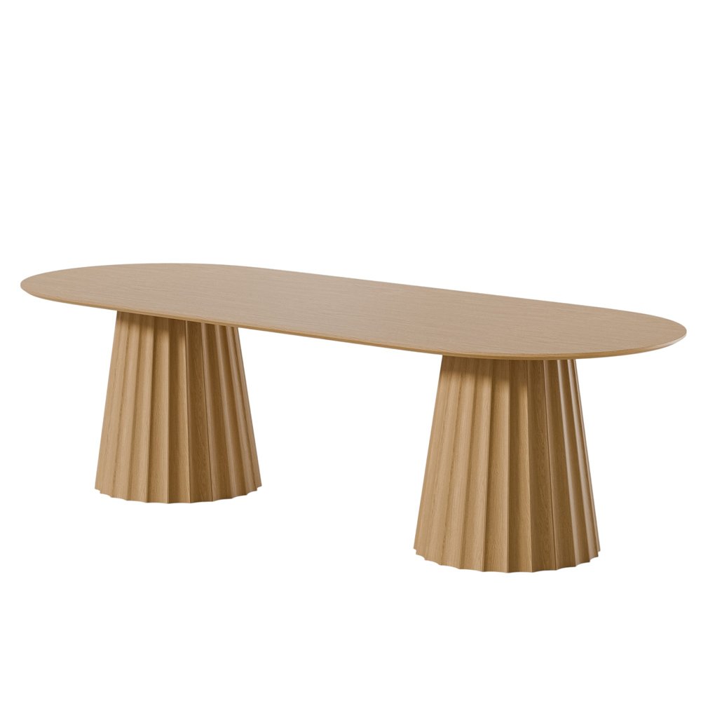 86" Natural Wood Double Pedestal Base Oval Dining Table