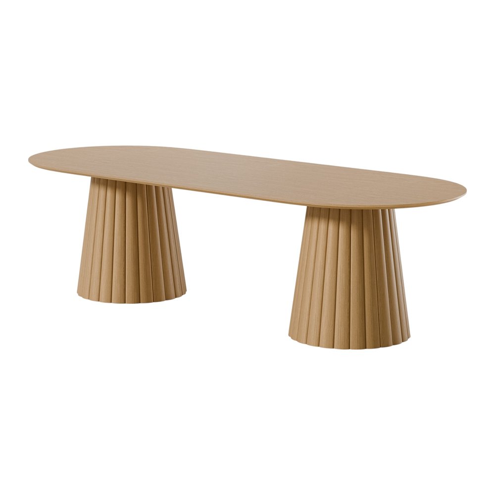 86" Natural Wood Double Pedestal Base Oval Dining Table