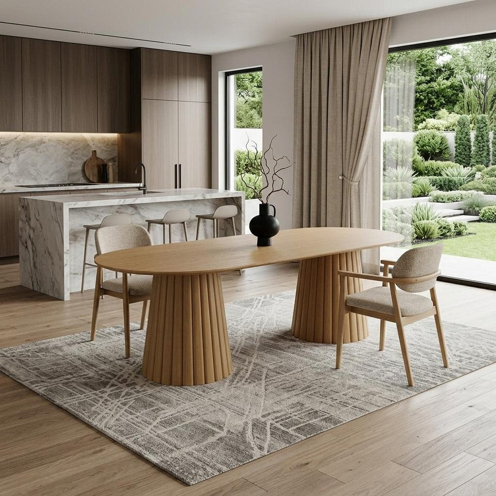 86" Natural Wood Double Pedestal Base Oval Dining Table
