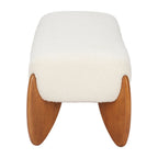50" Ivory and Brown Boucle and Solid Wood Upholstered Bench