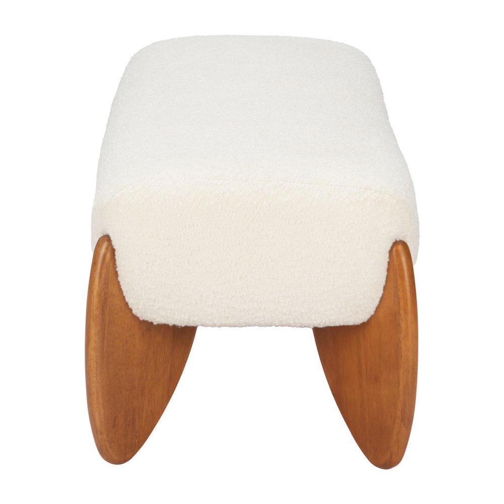 50" Ivory and Brown Boucle and Solid Wood Upholstered Bench