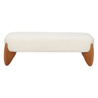 50" Ivory and Brown Boucle and Solid Wood Upholstered Bench
