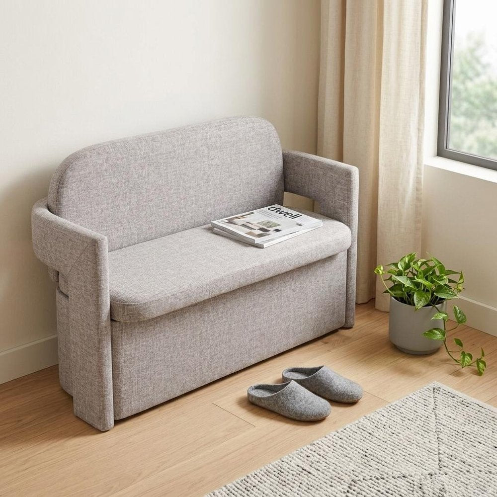 55" Gray Fabric Upholstered Storage Bench With Flip Top