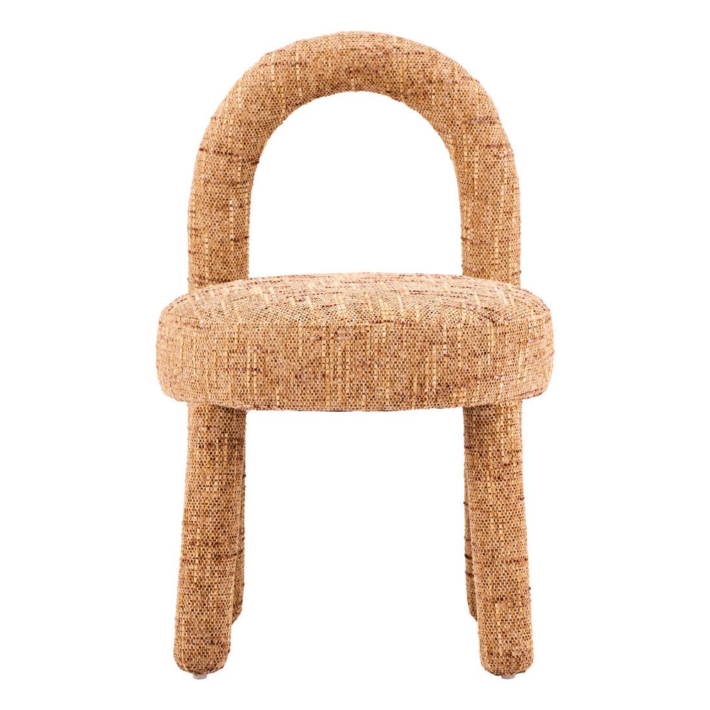 Set of Two Brown Chenille And Solid Wood Open Back Dining Side Chairs