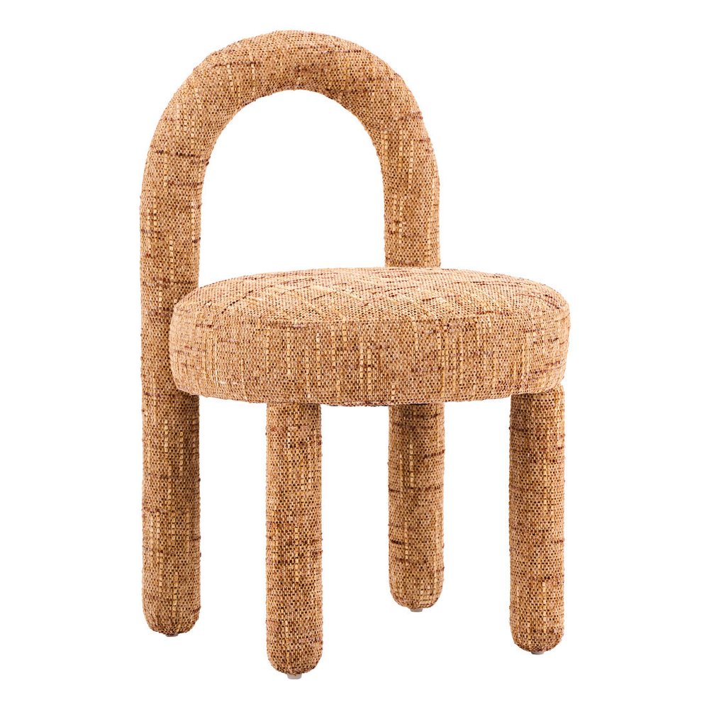 Set of Two Brown Chenille And Solid Wood Open Back Dining Side Chairs