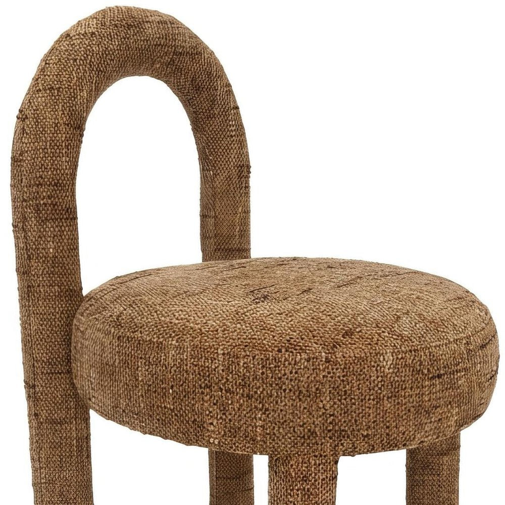 Set of Two Brown Chenille And Solid Wood Open Back Dining Side Chairs