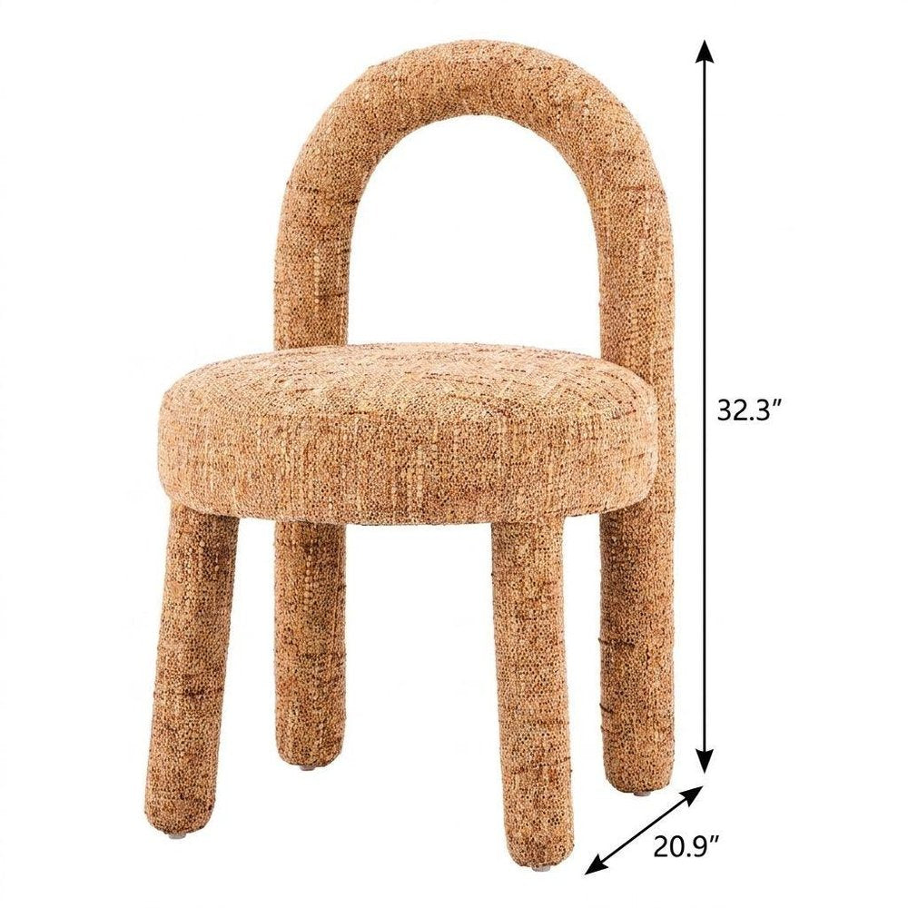 Set of Two Brown Chenille And Solid Wood Open Back Dining Side Chairs