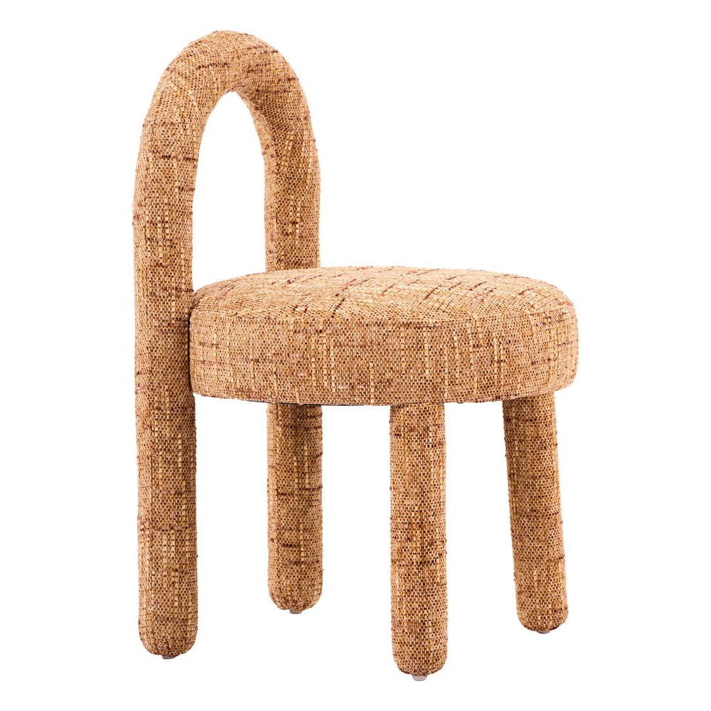 Set of Two Brown Chenille And Solid Wood Open Back Dining Side Chairs