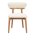 Set of Two White And Walnut Upholstery And Solid Wood Open Back Dining Side Chairs