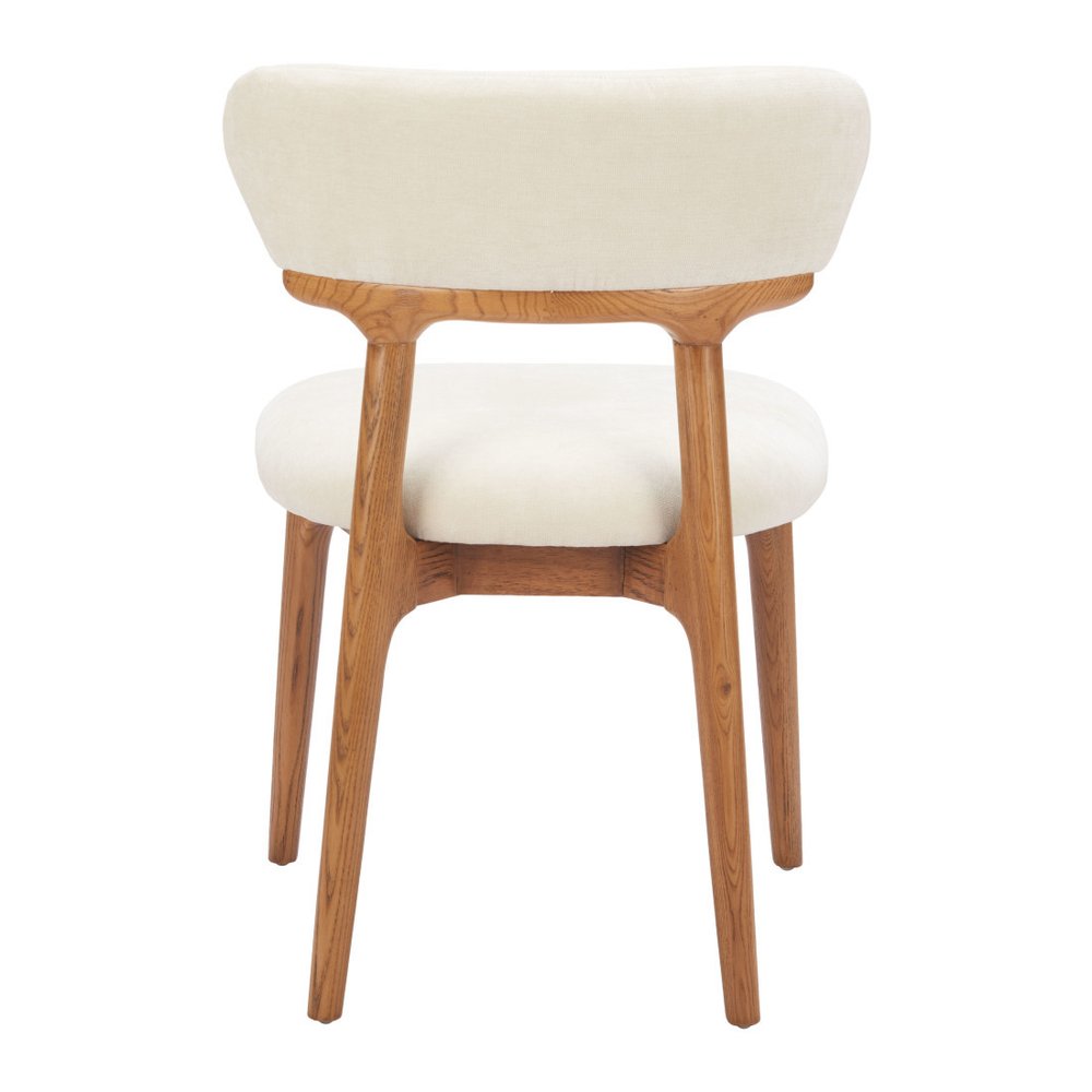 Set of Two White And Walnut Upholstery And Solid Wood Open Back Dining Side Chairs