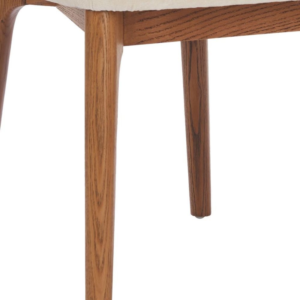 Set of Two White And Walnut Upholstery And Solid Wood Open Back Dining Side Chairs