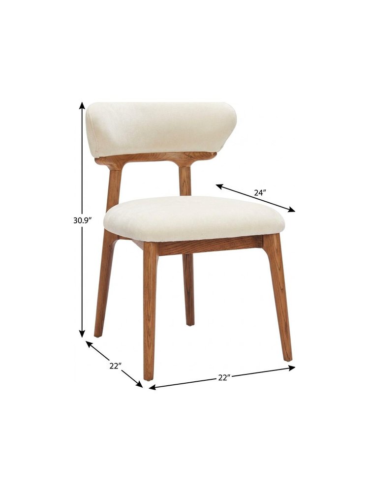 Set of Two White And Walnut Upholstery And Solid Wood Open Back Dining Side Chairs