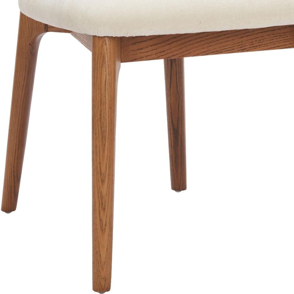 Set of Two White And Walnut Upholstery And Solid Wood Open Back Dining Side Chairs