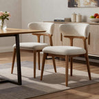 Set of Two White And Walnut Upholstery And Solid Wood Open Back Dining Side Chairs