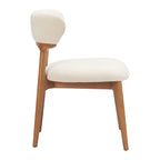Set of Two White And Walnut Upholstery And Solid Wood Open Back Dining Side Chairs