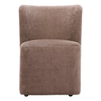 Taupe And Brown Upholstery And Solid Wood And Steel Dining Side Chair With Wheels