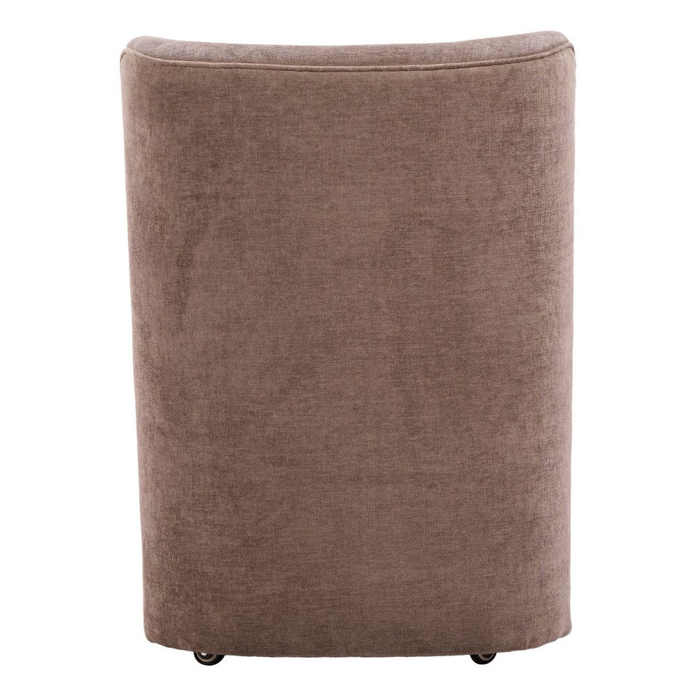 Taupe And Brown Upholstery And Solid Wood And Steel Dining Side Chair With Wheels