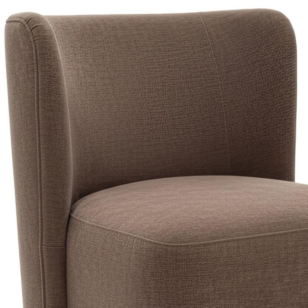 Taupe And Brown Upholstery And Solid Wood And Steel Dining Side Chair With Wheels