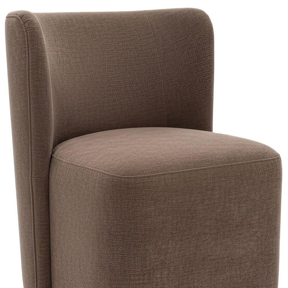 Taupe And Brown Upholstery And Solid Wood And Steel Dining Side Chair With Wheels