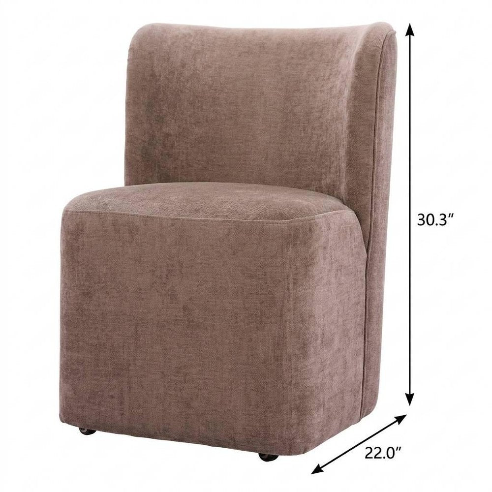 Taupe And Brown Upholstery And Solid Wood And Steel Dining Side Chair With Wheels