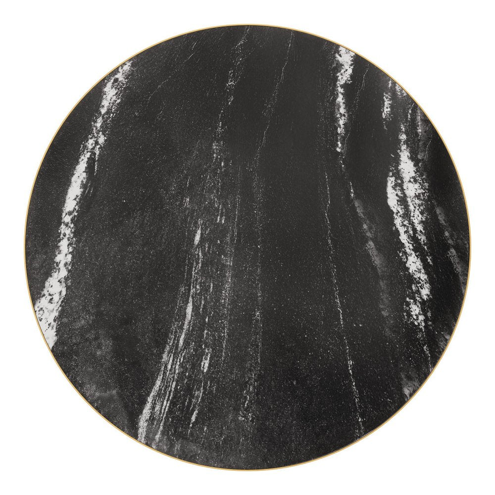 36" Black And Gold Faux Marble And Steel Pedestal Base Round Top Dining Table
