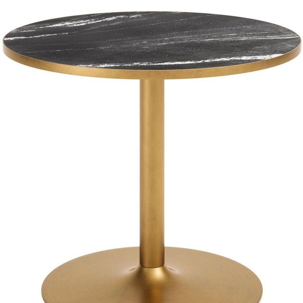 36" Gray And Black Faux Marble And Steel Pedestal Base Round Top Dining Table