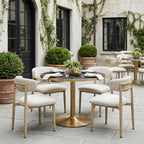 36" Black And Gold Faux Marble And Steel Pedestal Base Round Top Dining Table