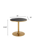 36" Black And Gold Faux Marble And Steel Pedestal Base Round Top Dining Table