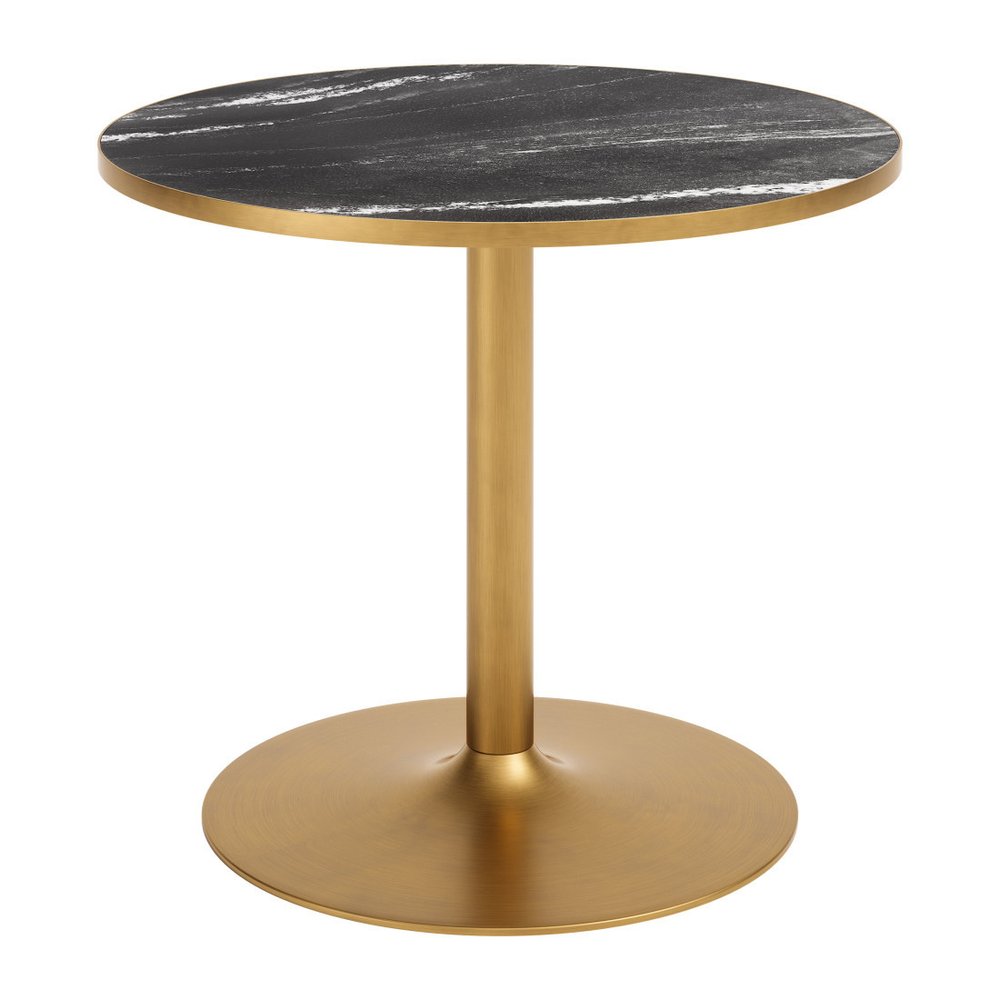 36" Gray And Black Faux Marble And Steel Pedestal Base Round Top Dining Table