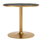 36" Black And Gold Faux Marble And Steel Pedestal Base Round Top Dining Table