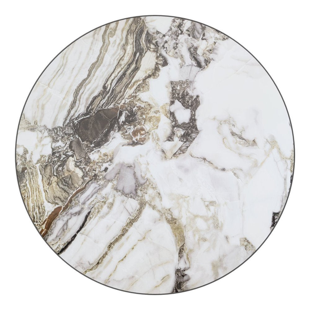 36" Black And Gold Faux Marble And Steel Pedestal Base Round Top Dining Table