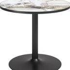 36" Black And Gold Faux Marble And Steel Pedestal Base Round Top Dining Table