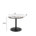 36" Black And Gold Faux Marble And Steel Pedestal Base Round Top Dining Table