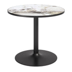 36" Black And Gold Faux Marble And Steel Pedestal Base Round Top Dining Table