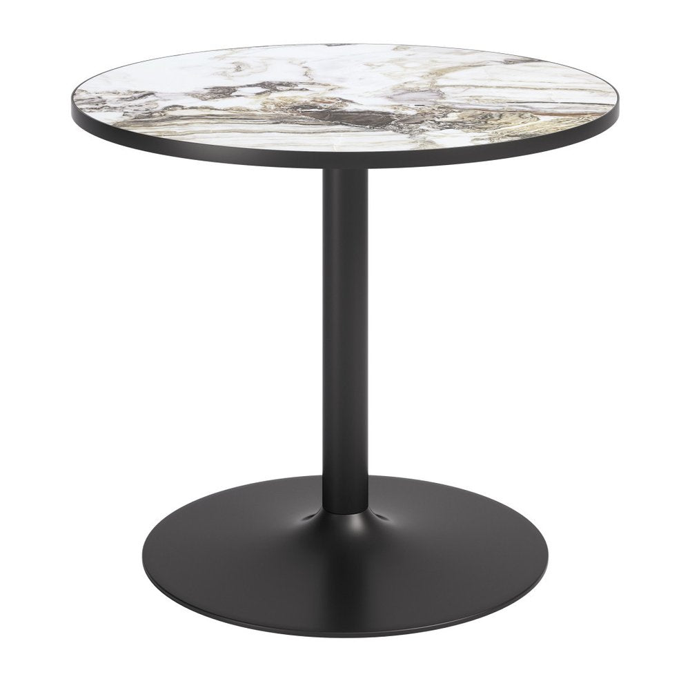 36" Black And Gold Faux Marble And Steel Pedestal Base Round Top Dining Table