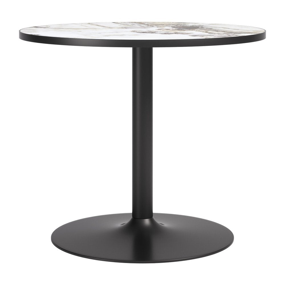 36" Black And Gold Faux Marble And Steel Pedestal Base Round Top Dining Table