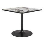 36" Gray And Black Faux Marble And Steel Pedestal Base Square Dining Table