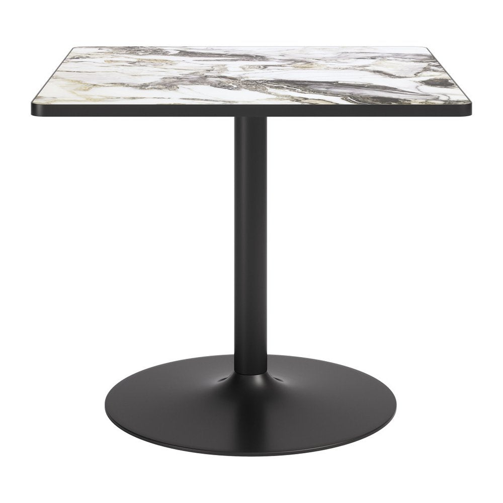 36" Black And Gold Faux Marble And Steel Pedestal Base Square Dining Table