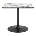36" Gray And Black Faux Marble And Steel Pedestal Base Square Dining Table