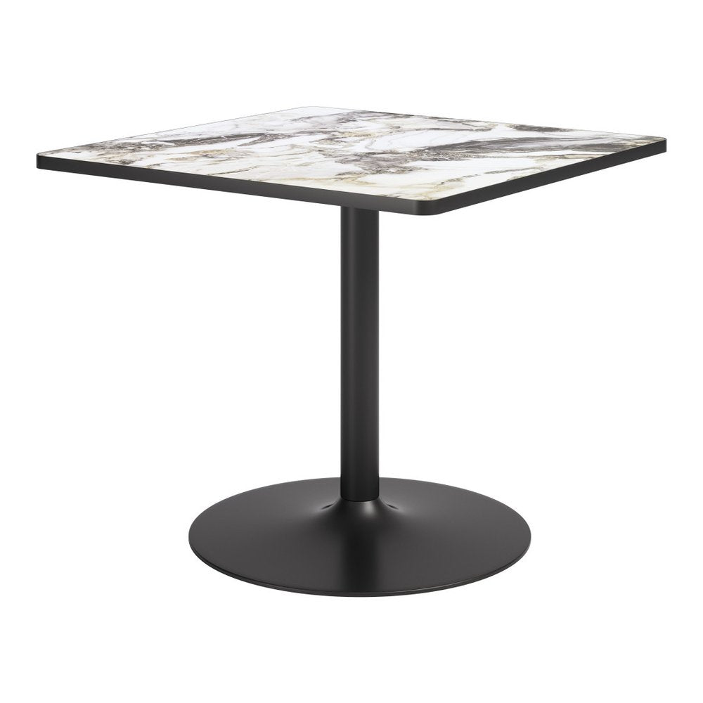 36" Gray And Black Faux Marble And Steel Pedestal Base Square Dining Table