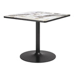 36" Gray And Black Faux Marble And Steel Pedestal Base Square Dining Table