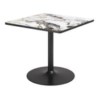 36" Gray And Black Faux Marble And Steel Pedestal Base Square Dining Table