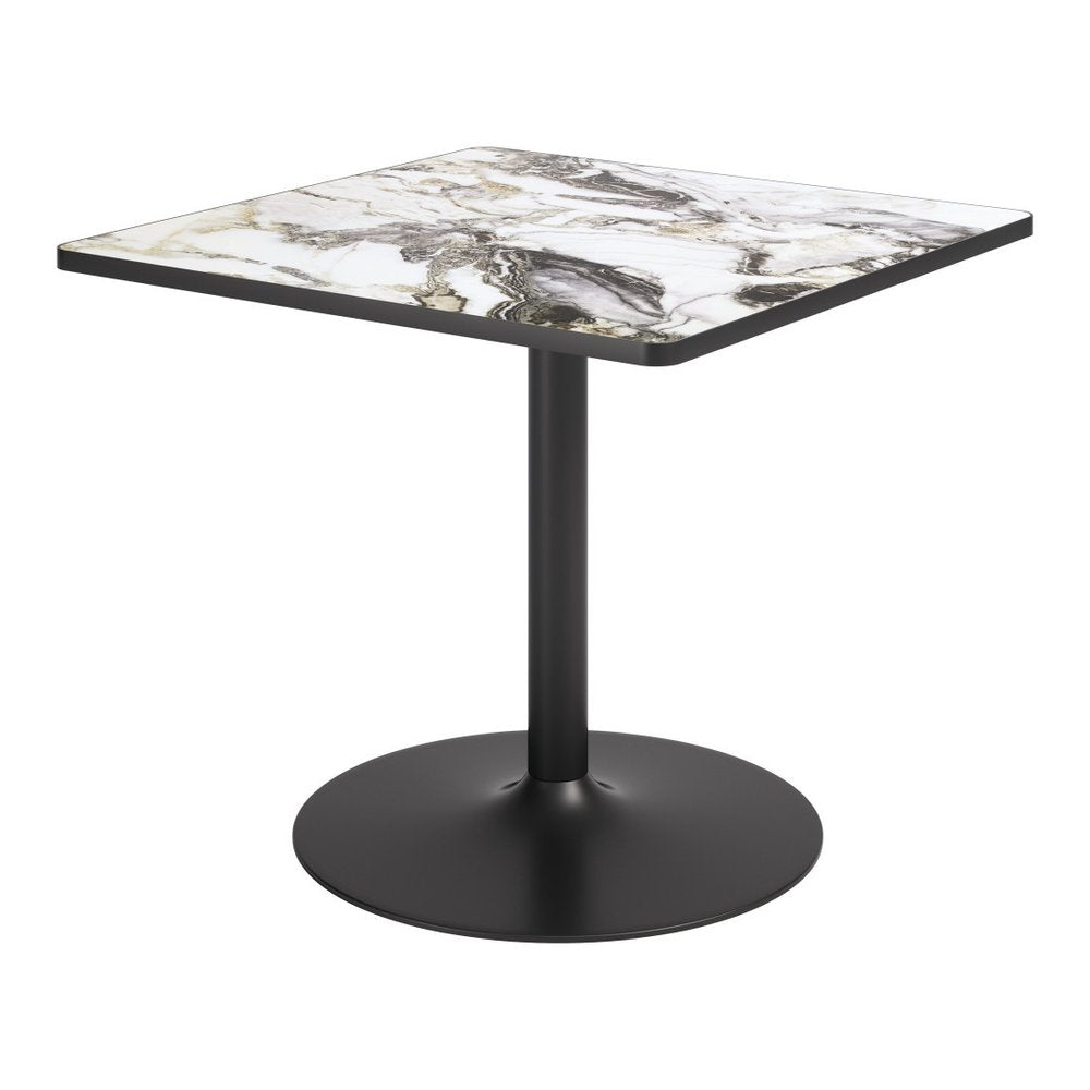 36" Gray And Black Faux Marble And Steel Pedestal Base Square Dining Table